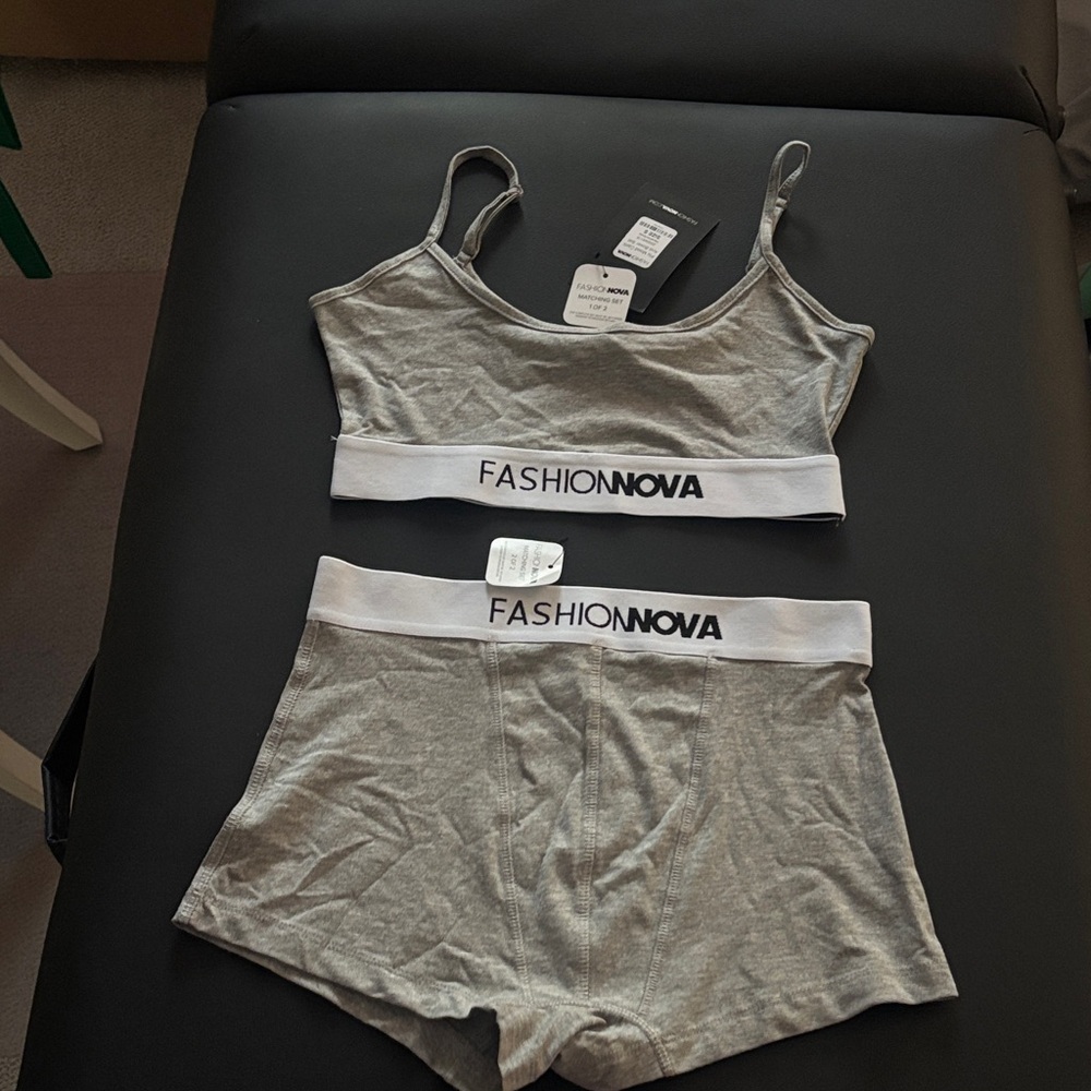 Fashion Nova Heather Gray Bra and Brief Set